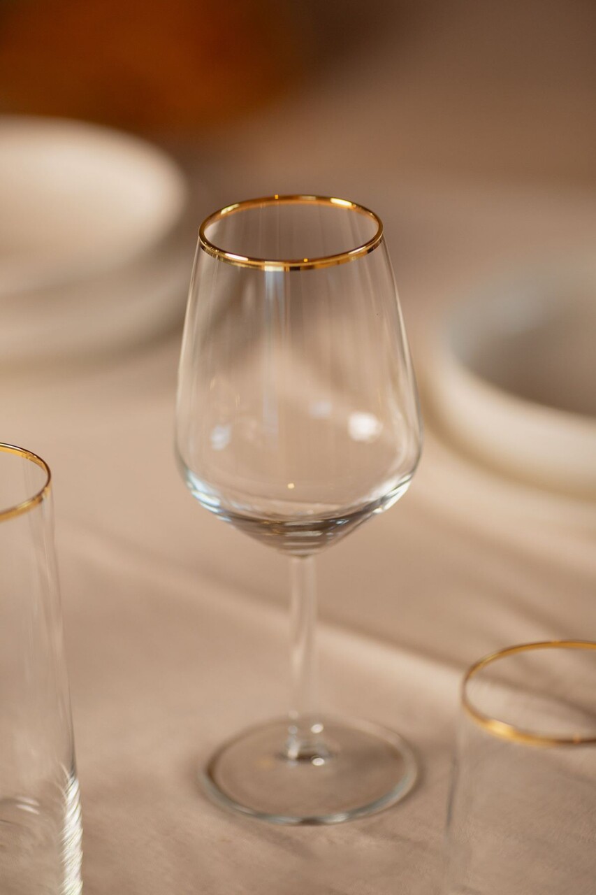 Set de pahare de vin, Hermia, 127RKL1113, Auriu / Transparent - imagine 5
